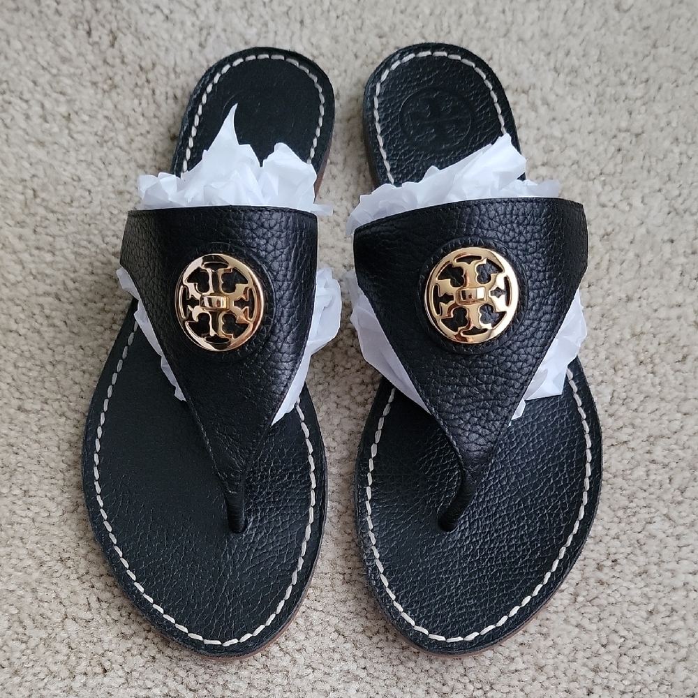 Tory Burch Black Leather Thong